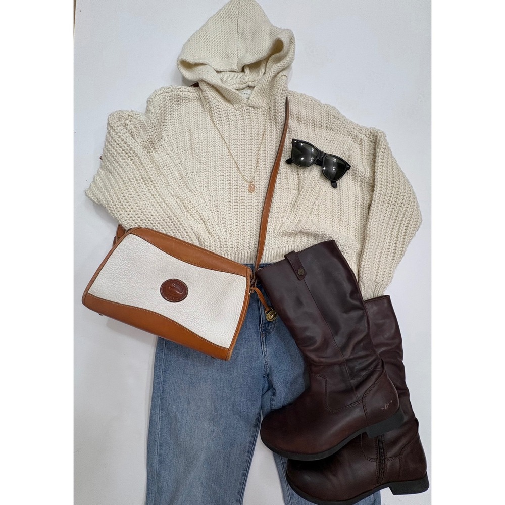 Lucky Brand Cream Chunky Knit Hooded Sweater Pullover M Medium Cozy‎